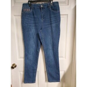 Christopher and Banks Jeans Size 14 Straight Leg Medium Wash Embellished W/Jewel